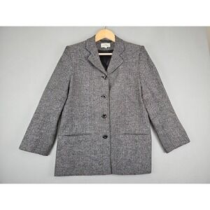 VTG L.L. Bean Blazer Peacoat Womens 10P Gray Herringbone Wool Blend Academia USA